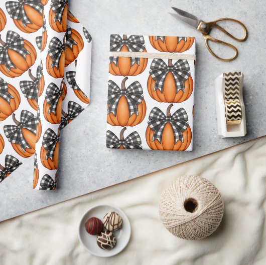 バッファローのプレイドがカボチャを曲げた ラッピングペーパー (クラフト)