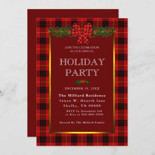 バッファローのプレイドとガーランドの休日の招待 招待状 (正面/裏面)