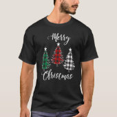 バッファローのプレイドとヒョウのプリント付きクリスマスツリー Tシャツ (正面)