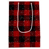 バッファローのプレイドに乗った雪のフクロウ ミディアムペーパーバッグ (裏面)