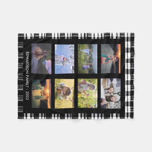 バッファローのプレイドの家族の写真のコラージュパターン(の模様が)ある フリースブランケット (正面(横))