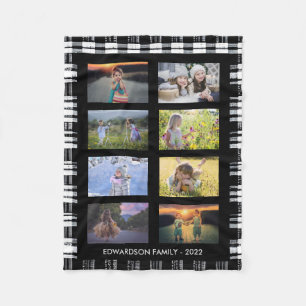 バッファローのプレイドの家族の写真のコラージュパターン(の模様が)ある フリースブランケット