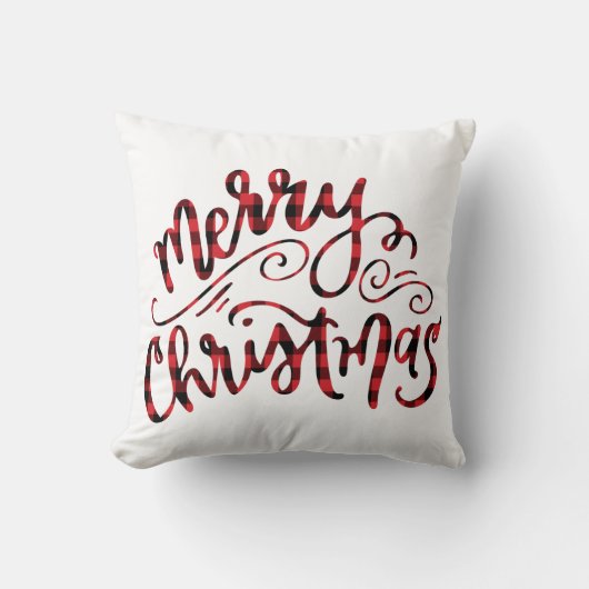 バッファローのプレイドメリークリスマスピロー クッション (正面)