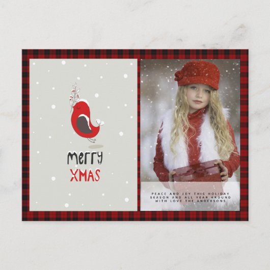 バッファローのプレイド写真クリスマス新年の民俗レッドロビン ポストカード (正面)