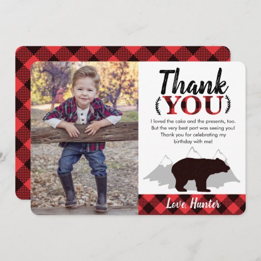 バッファローのプレイド野生のクマLumberjack写真 サンキューカード (正面/裏面)
