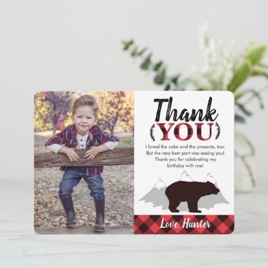 バッファローのプレイド野生のクマLumberjack写真 サンキューカード (スタンド正面)