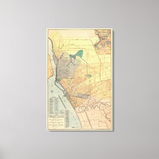 バッファローの旧地図ニューヨーク1891 キャンバスプリント (正面)