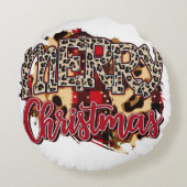 バッファローの格子状のクリスマス、メリークリスマス、クリスマス ラウンドクッション (裏面)