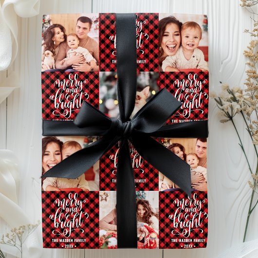 バッファローの格子状メリーと明るいクリスマスの写真 ラッピングペーパー