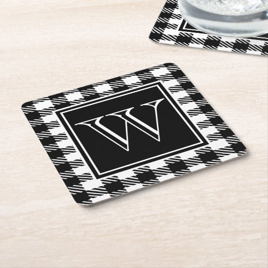 バッファローの格子縞あなたの色及びモノグラム スクエアペーパーコースター (アングル)