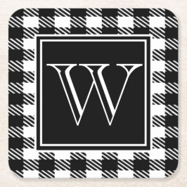 バッファローの格子縞あなたの色及びモノグラム スクエアペーパーコースター