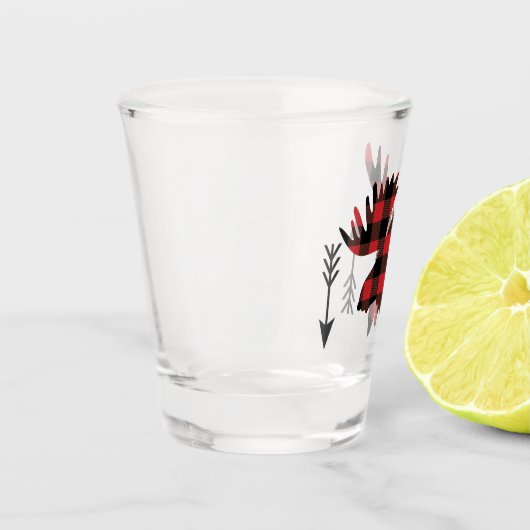 バッファローの格子縞のアメリカヘラジカの頭部の矢 ショットグラス (左)