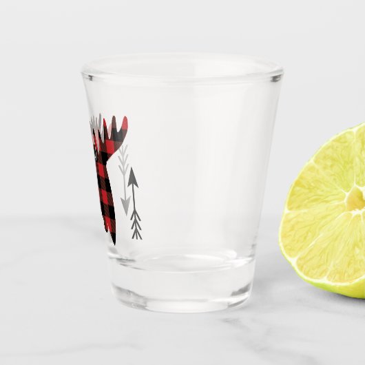 バッファローの格子縞のアメリカヘラジカの頭部の矢 ショットグラス (右)
