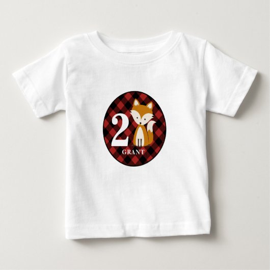 バッファローの格子縞のキツネの誕生日のワイシャツ ベビーTシャツ (正面)