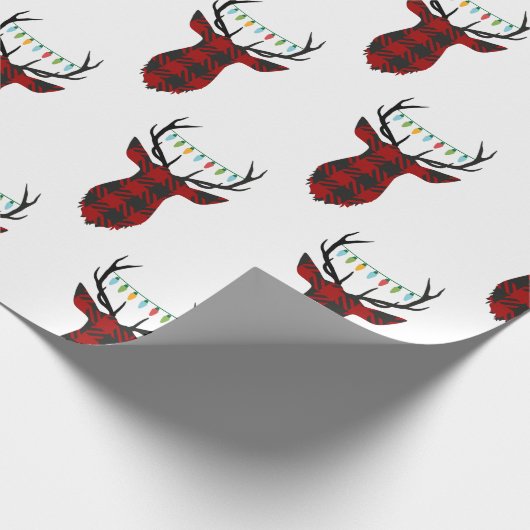 バッファローの格子縞のクリスマスのシカの包装紙 ラッピングペーパー (角)