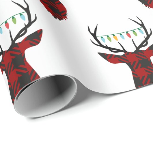 バッファローの格子縞のクリスマスのシカの包装紙 ラッピングペーパー (ロールコーナー)