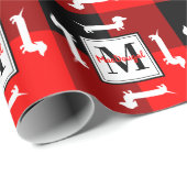 バッファローの格子縞のダックスフントのクリスマスのモノグラム ラッピングペーパー (ロールコーナー)