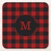 バッファローの格子縞のモノグラム スクエアペーパーコースター (正面)