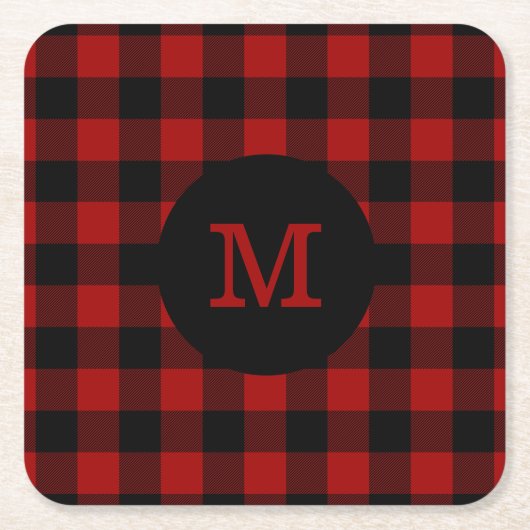 バッファローの格子縞のモノグラム スクエアペーパーコースター (正面)