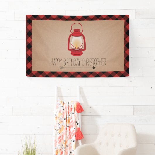 バッファローの格子縞のランタンのキャンプの誕生日 横断幕 (インサイチュ)