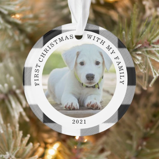 バッファローの格子縞の初めてのクリスマスの写真のオーナメント オーナメント (ツリー)