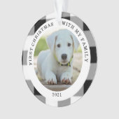 バッファローの格子縞の初めてのクリスマスの写真のオーナメント オーナメント (正面)