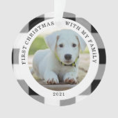 バッファローの格子縞の初めてのクリスマスの写真のオーナメント オーナメント (正面)