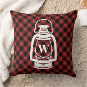バッファローの格子縞の油のランタンのモノグラム クッション (ブランケット)