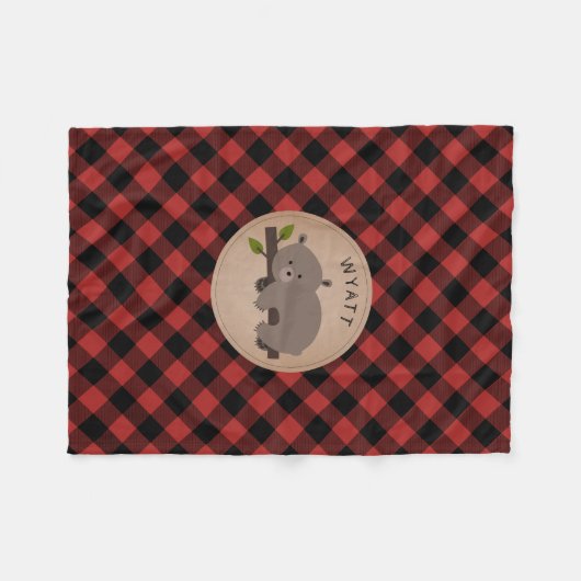 バッファローの格子縞の眠いくまはフリースブランケットをからかいます フリースブランケット (正面(横))