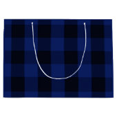 バッファローの格子縞の素朴な点検パターン黒の青 ラージペーパーバッグ (正面)