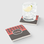 バッファローの格子縞パターン ストーンコースター (横)