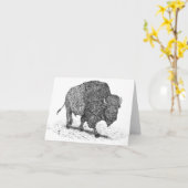 バッファローの歩き回るメッセージカード カード (黄色い花)