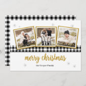 バッファローの点検および金ゴールドの3写真のクリスマスカード シーズンカード (正面/裏面)
