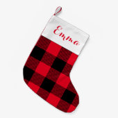 バッファローの点検の休日の赤い挿入物の名前 スモールクリスマスストッキング (正面 (吊り時))
