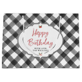 バッファローの点検の格子縞の黒く及び白いハッピーバースデー ラージペーパーバッグ (正面)