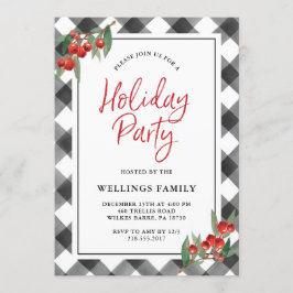 バッファローの点検の格子縞の黒く及び白い休日のパーティ 招待状