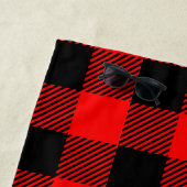 バッファローの点検の赤くおよび黒い樵のスタイルの格子縞 ビーチタオル (インサイチュ)