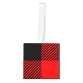 バッファローの点検の赤くおよび黒い樵の格子縞の装飾 キューブオーナメント (正面)