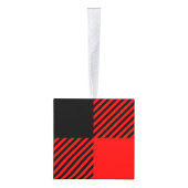 バッファローの点検の赤くおよび黒い樵の格子縞の装飾 キューブオーナメント (右)