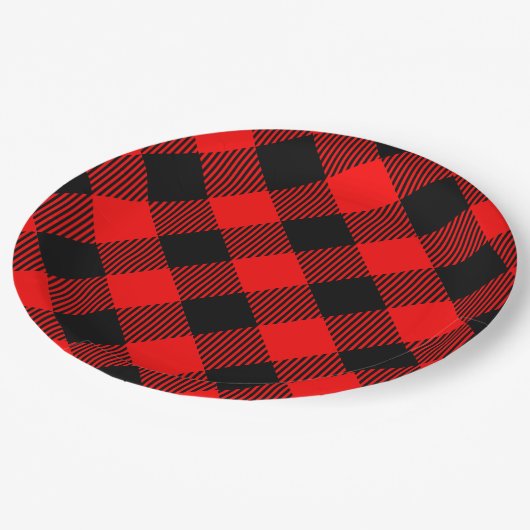 バッファローの点検の赤くおよび黒い樵の格子縞の装飾 ペーパープレート (アングル)