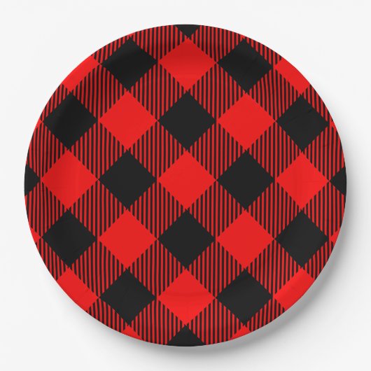 バッファローの点検の赤くおよび黒い樵の格子縞の装飾 ペーパープレート (正面)