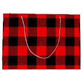 バッファローの点検の赤くおよび黒い樵の格子縞の装飾 ラージペーパーバッグ (裏面)