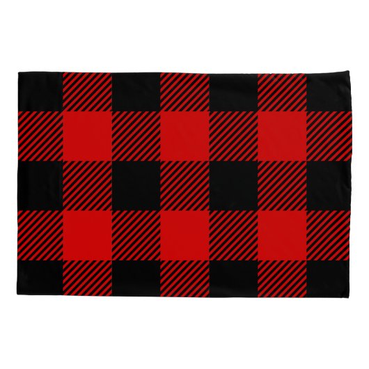 バッファローの点検の赤くおよび黒い樵の格子縞の装飾 枕カバー (裏面)