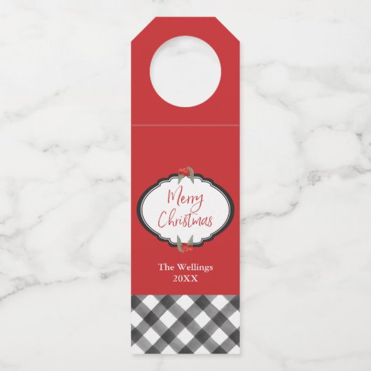 バッファローの点検の黒く及び白いメリークリスマスのカスタム ボトルネックタグ (正面)