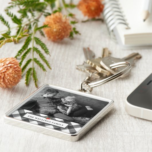 バッファローの点検の黒く及び白く素朴でカスタムな写真 キーホルダー (側面)