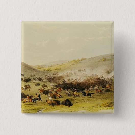 バッファローの狩り、環境、c.1832 缶バッジ (正面)