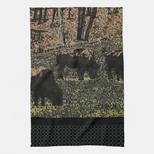 バッファローの芸術の野生の西の西部のテーマ キッチンタオル (縦)