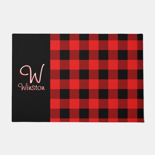 バッファローの赤いフォーマットのチェック ドアマット (正面)