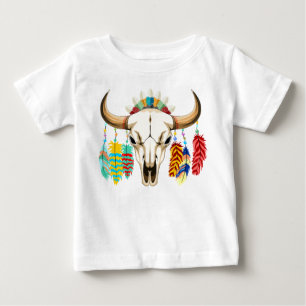 バッファローの頭蓋骨 ネイティブアメリカンのエンブレム ベビーTシャツ