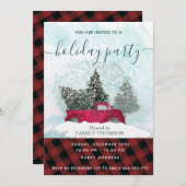 バッファローは赤トラックの冬のシーンのホリデーインベイをplaid 招待状 (正面/裏面)